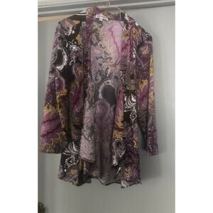Serengeti Womens Open Duster Cardigan Jacket Sz Medium Stretchy paisley Boho Top